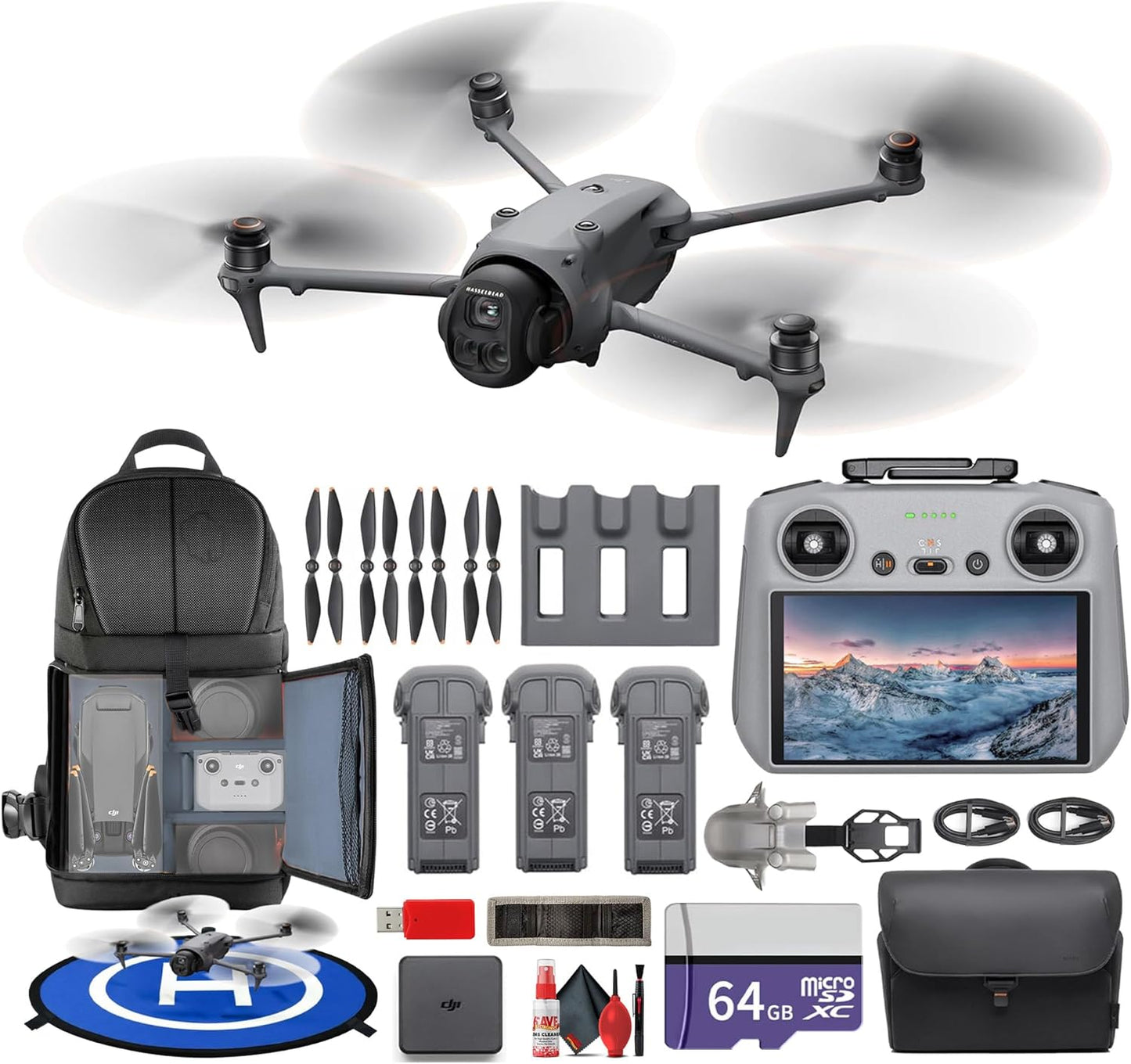 DJI Mavic 4 Pro Drone Fly More Combo Professional Aerial Camera | Advanced Obstacle Avoidance | Long Flight Time | Cinematic Video + 64GB Card + Backpack + Landing Pad + More (12 Pcs)
